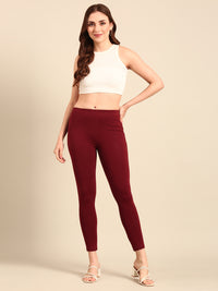 Ankle Length Leggings Cotton-Dark Maroon - De Moza