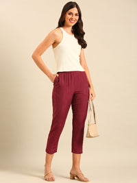 Printed Straight Pant-Wine - De Moza