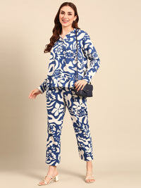 Cigarette Pant All Over Print-Blue - De Moza