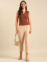 Printed Straight Pant-Beige - De Moza