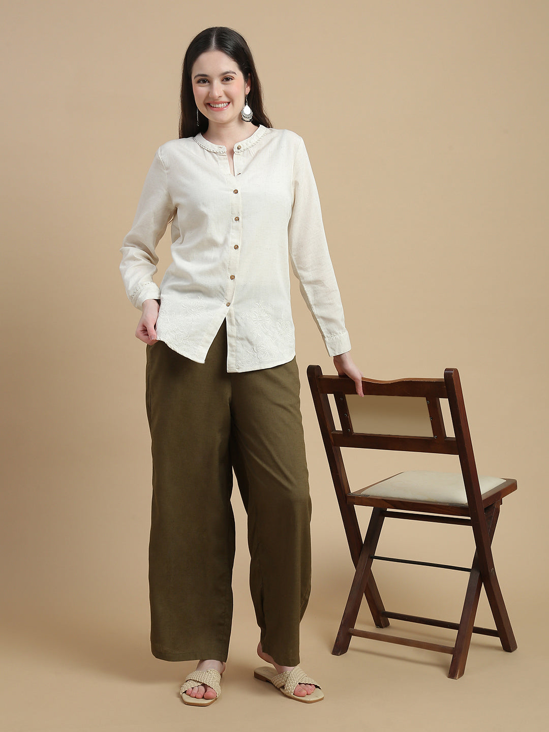 De Moza Women Viscose  Palazzo Pant with Functional Pockets Olive Green - De Moza