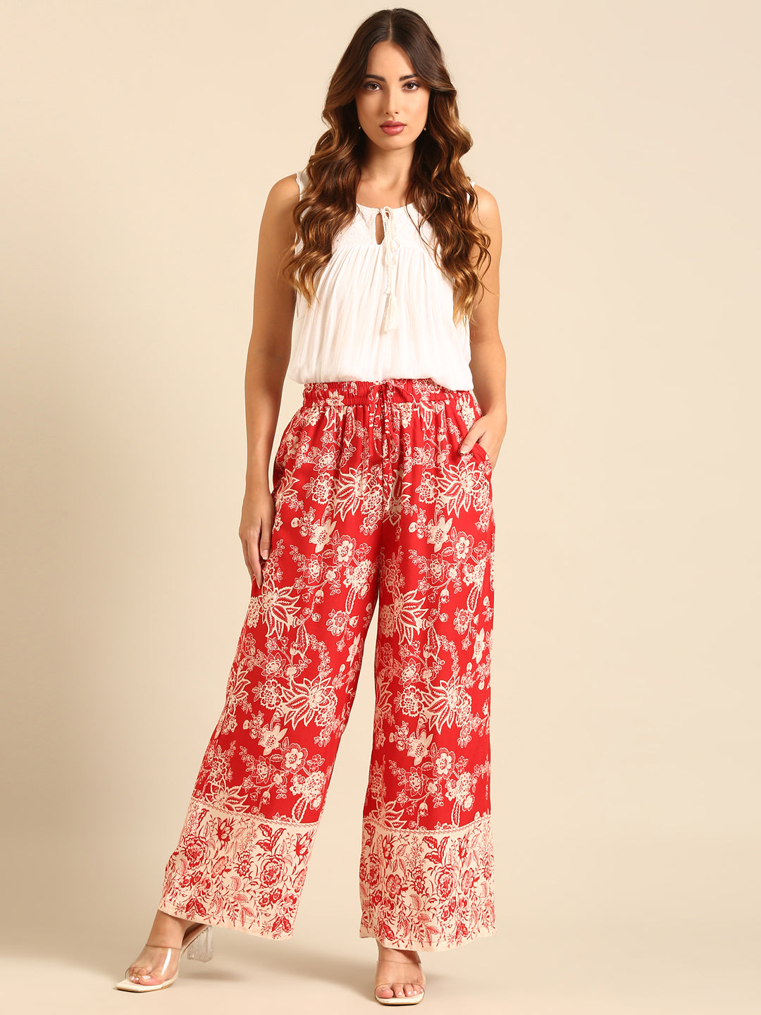 Printed Palazzo-Red - De Moza