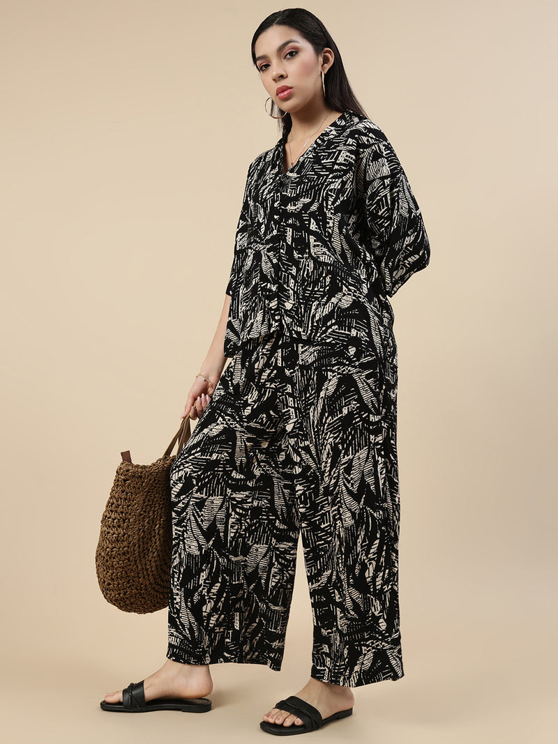 Printed Narrow Palazzo-Black - De Moza