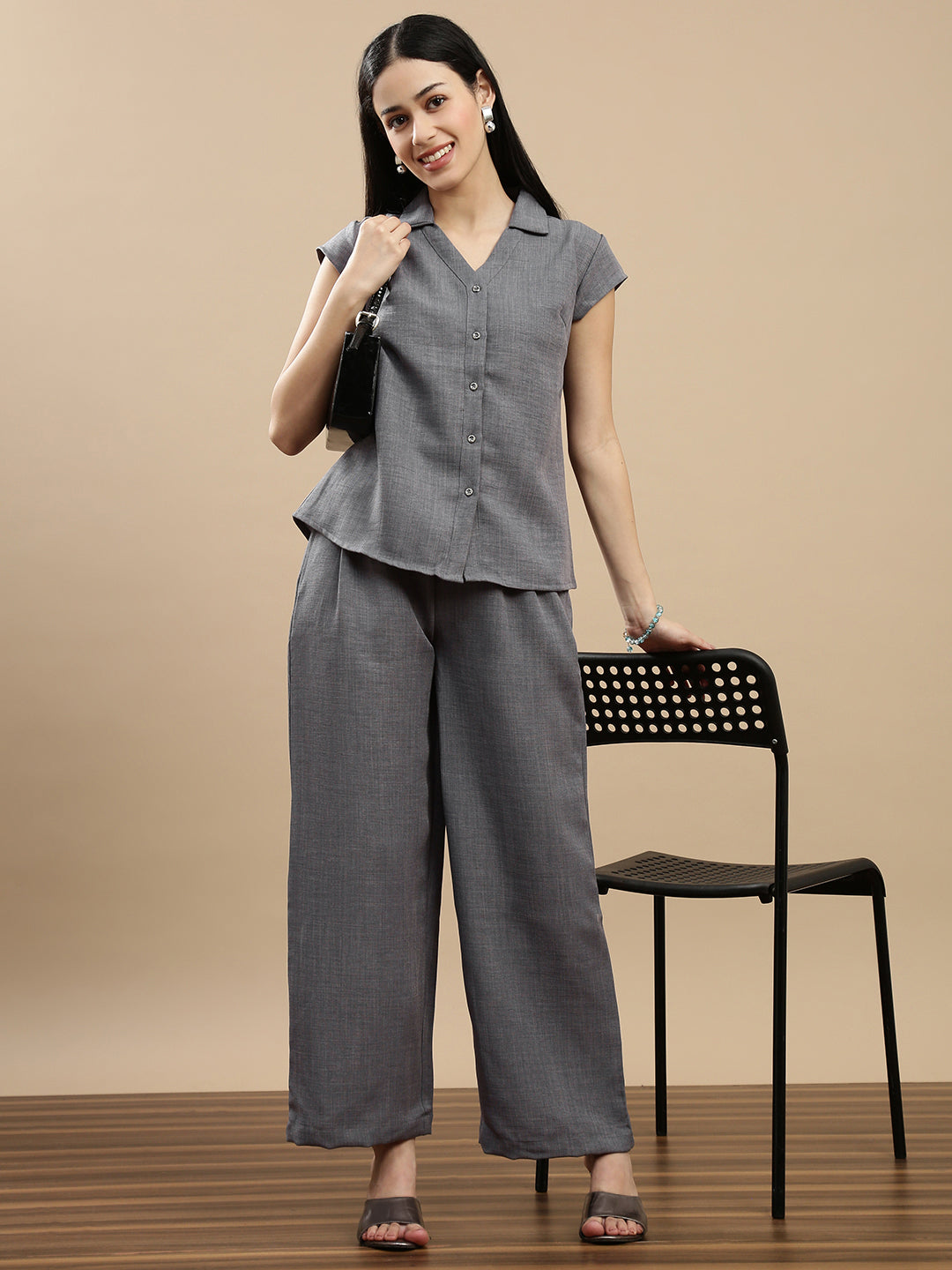 Co-ord Set (Top & Palazzo) - Steel Grey