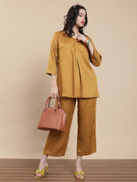 De Moza Women Co-ords with Pack of Top & Palazzo Dark Mustard