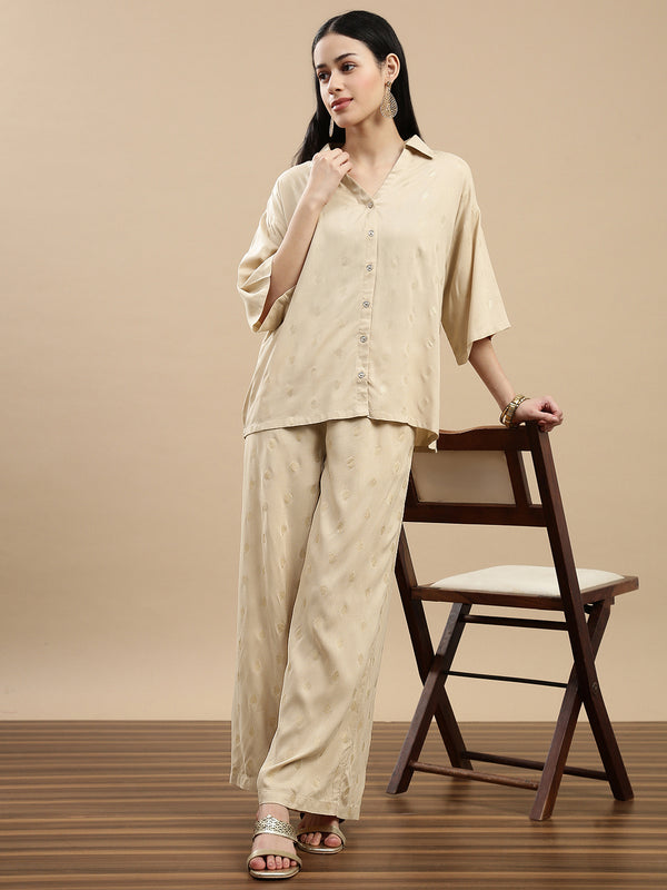 Co-ord Set (Top & Palazzo) - Beige - De Moza