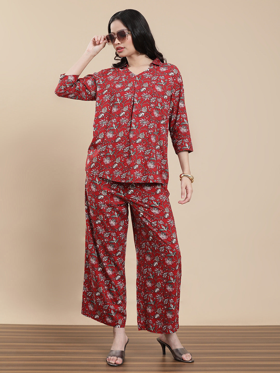 De Moza Women's Festive Palazzo Maroon