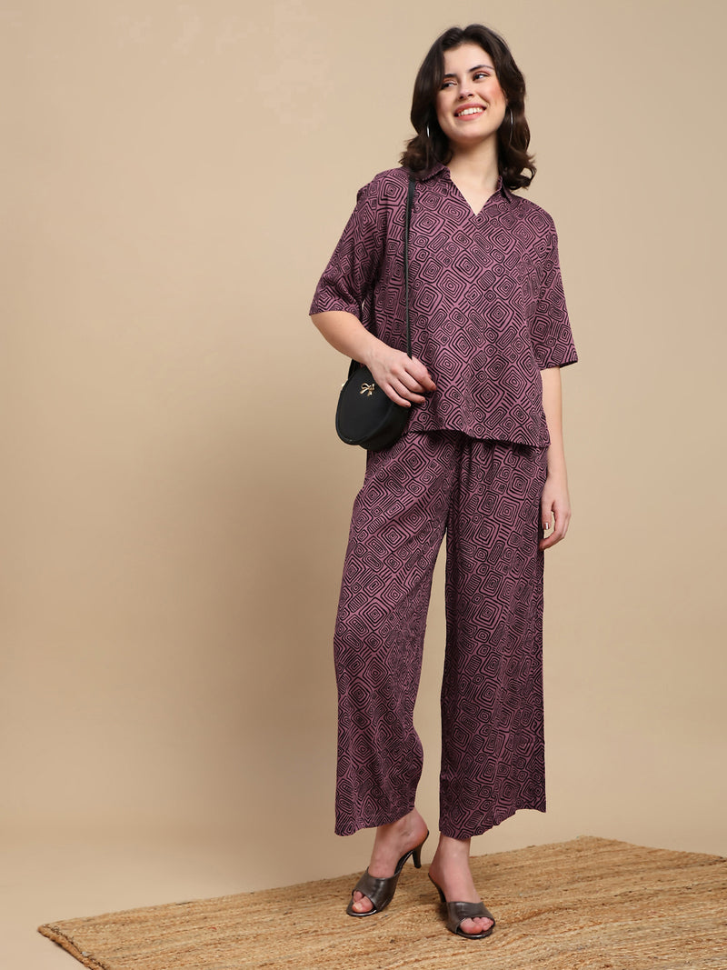 De Moza Women Kashka Set (Top & Palazzo) - Dusty Pink - De Moza