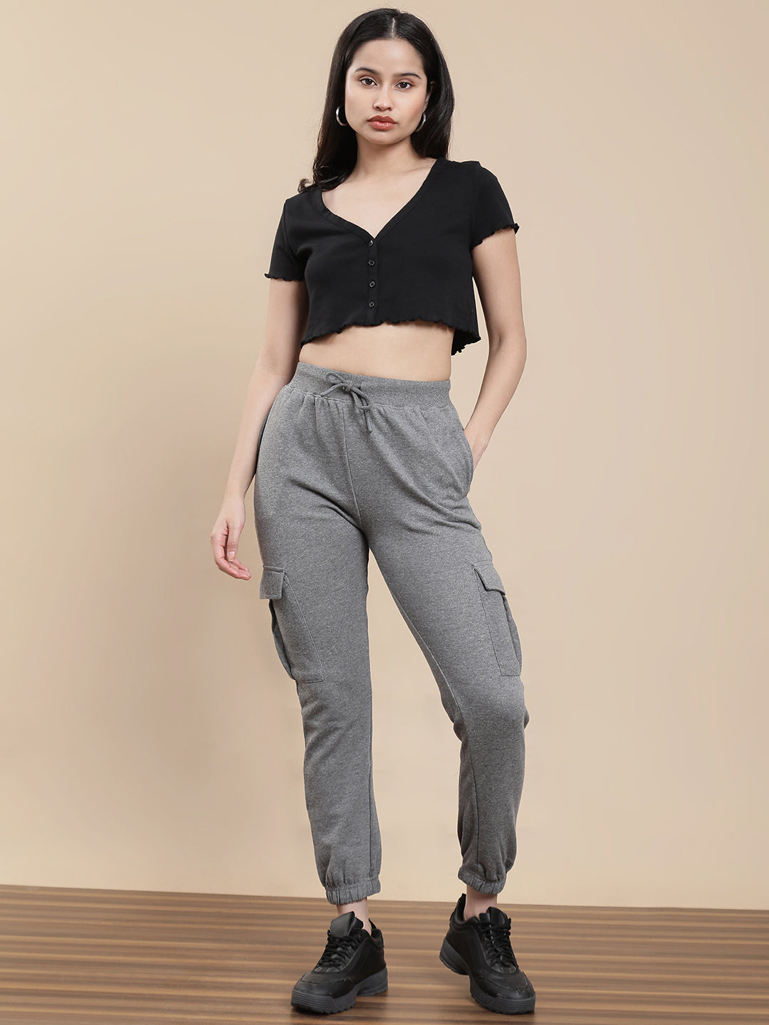 De Moza Women Casual Jogger Anthra Melange