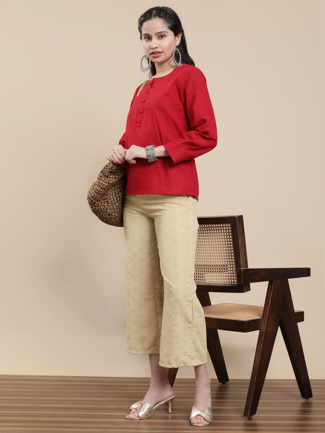 De Moza Women Casual Palazzo Beige