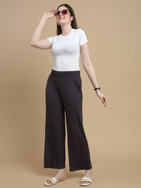 De Moza Women Knitted Viscose Stretch Regular Fit Flared Pant with Functional Pockets Dark Grey - De Moza