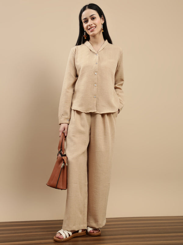 Co-ord Set (Top & Palazzo) - Beige - De Moza