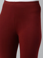 De Moza Ladies Ankle Length Leggings Solid Cotton Dark Maroon