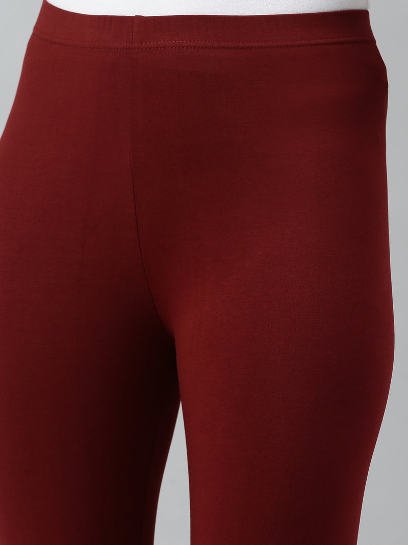 De Moza Ladies Ankle Length Leggings Solid Cotton Dark Maroon