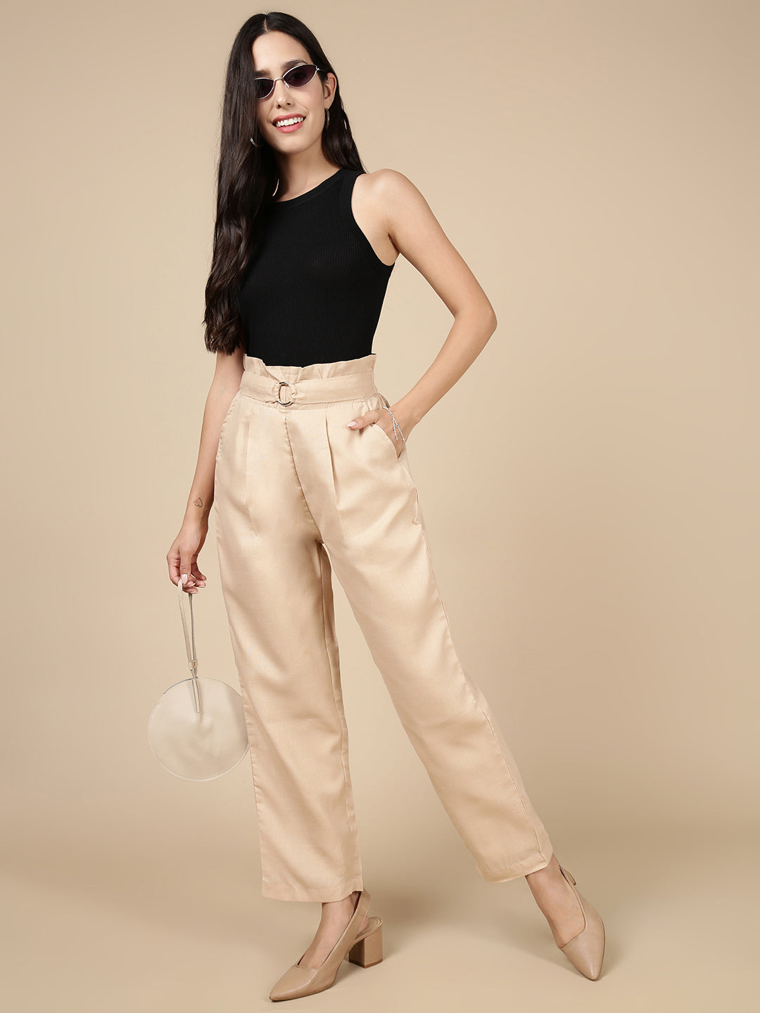 Paper Bag Pant-Dark Beige