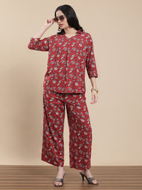 De Moza Women Co-ords with Pack of Top & Palazzo Maroon