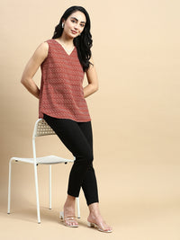 Sleeveless Top All Over Print-Brown - De Moza