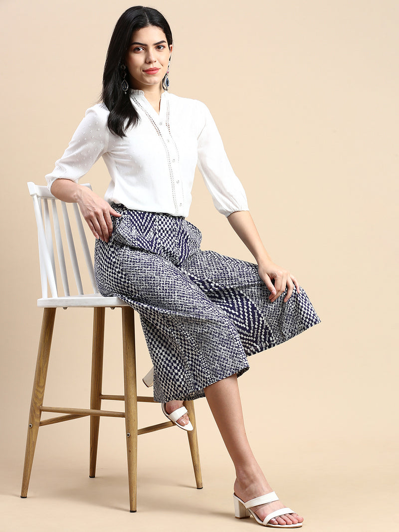 De Moza Women Printed Culottes Navy Blue
