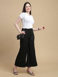 De Moza Women Woven Polyester Regular Fit Work Wear Casual Pant with Functional Pockets Black - De Moza