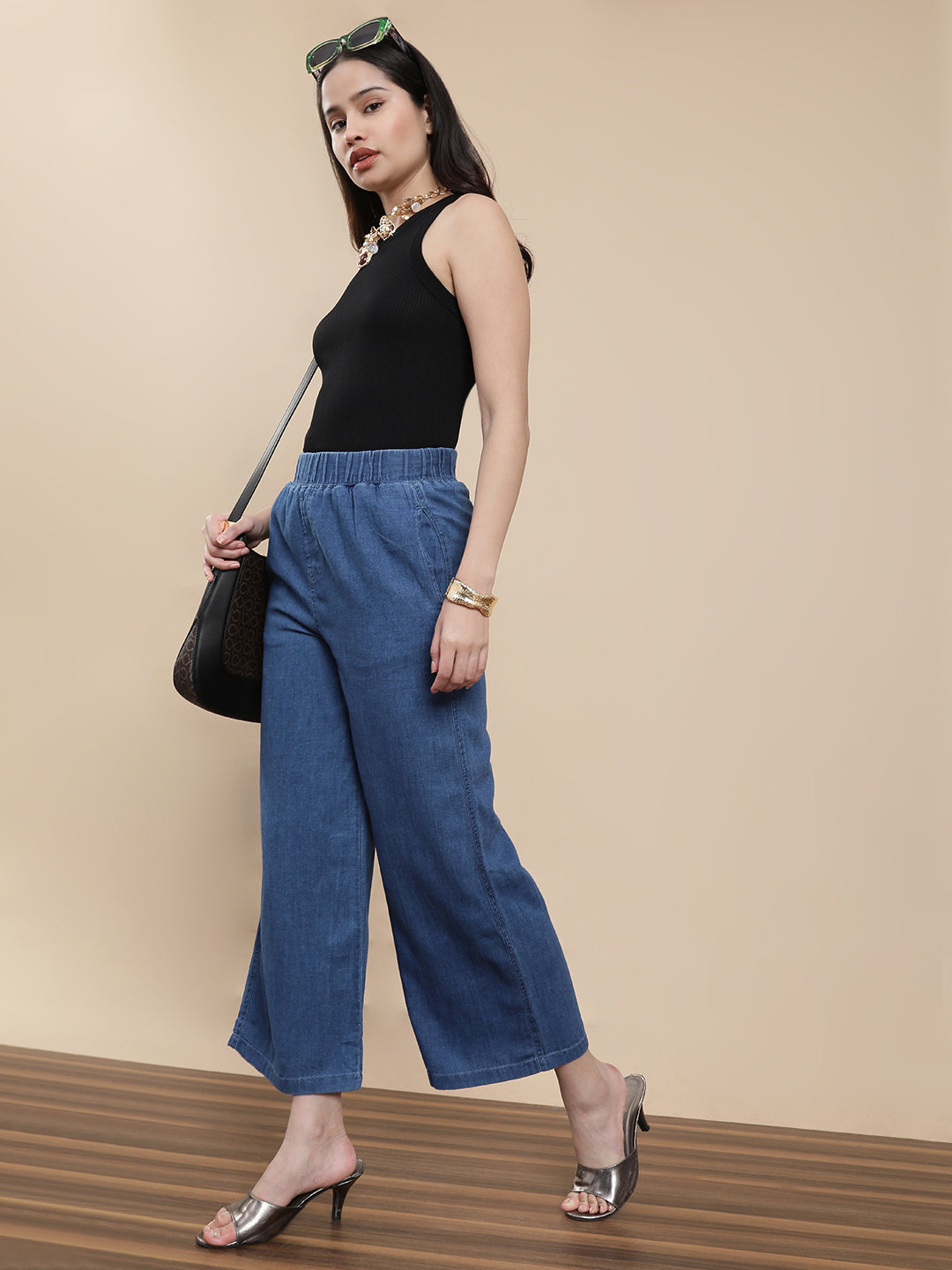 De Moza Women Casual Palazzo Mid wash