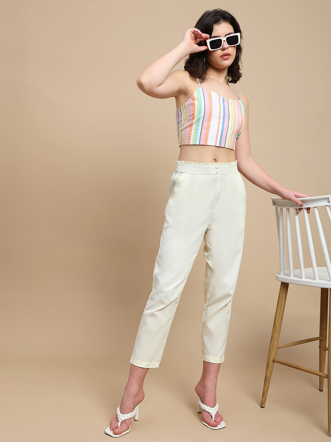 De Moza Women Casual Pants Natural - De Moza