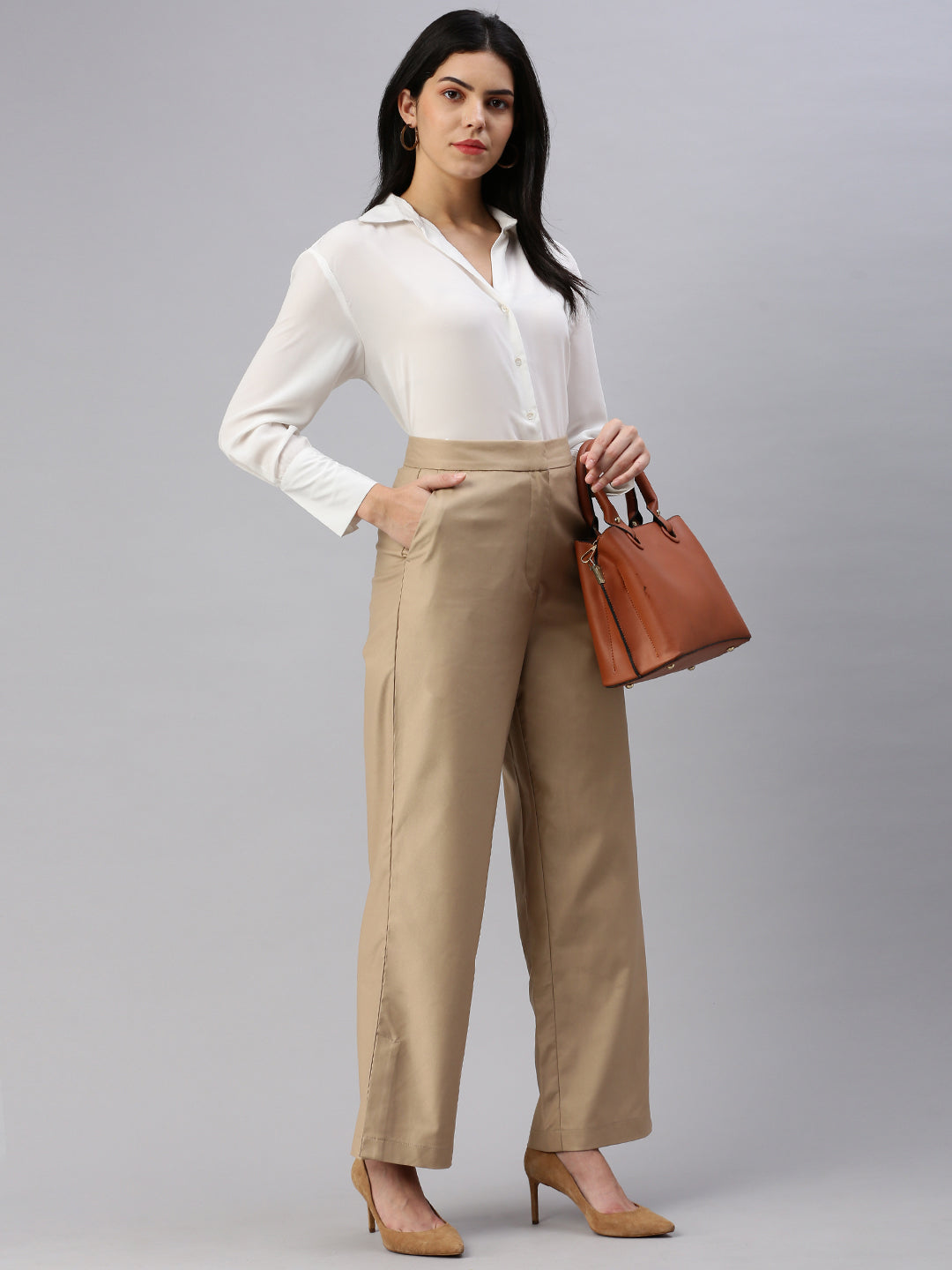 De Moza Women Formal Pants Beige