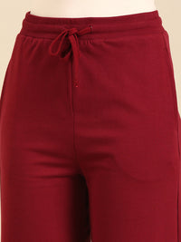 Wide Leg Casual Pant-Burgundy - De Moza
