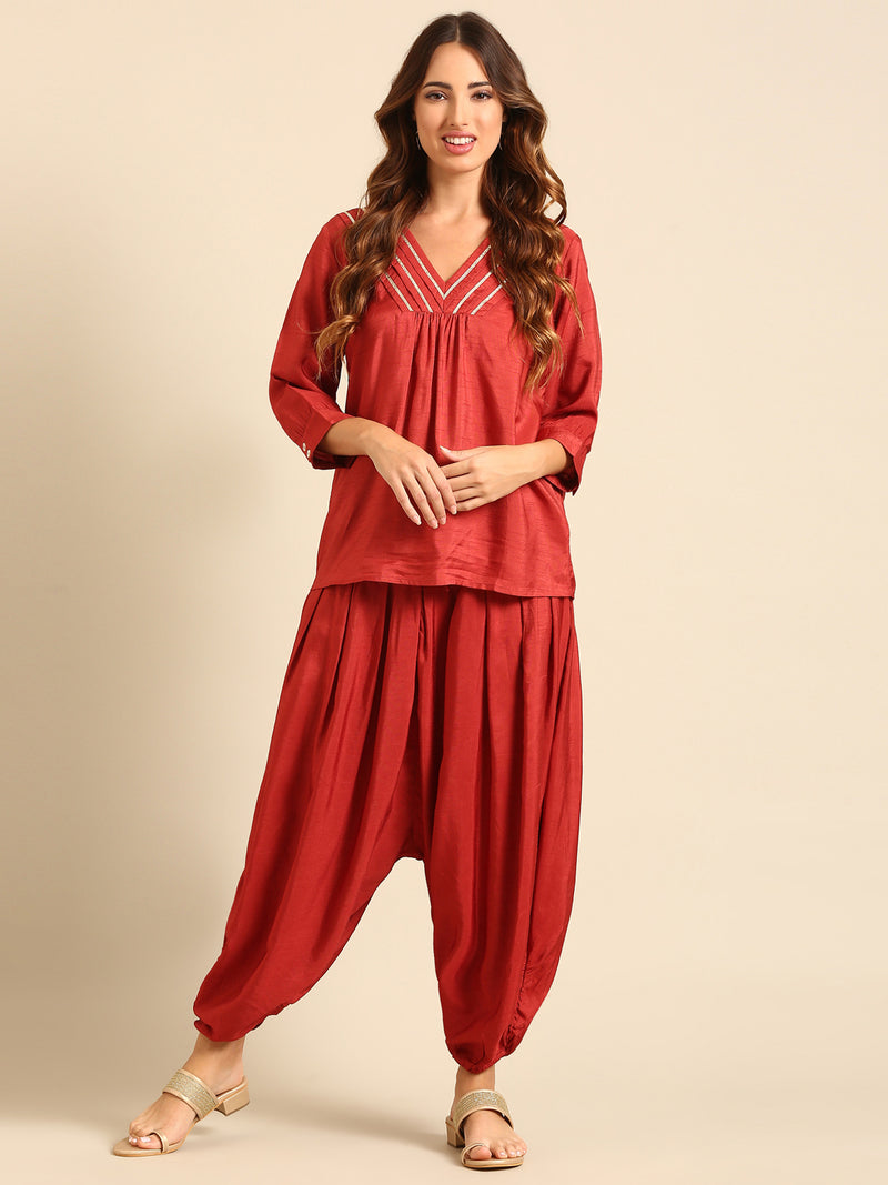 Harem Pant-Brick Red - De Moza