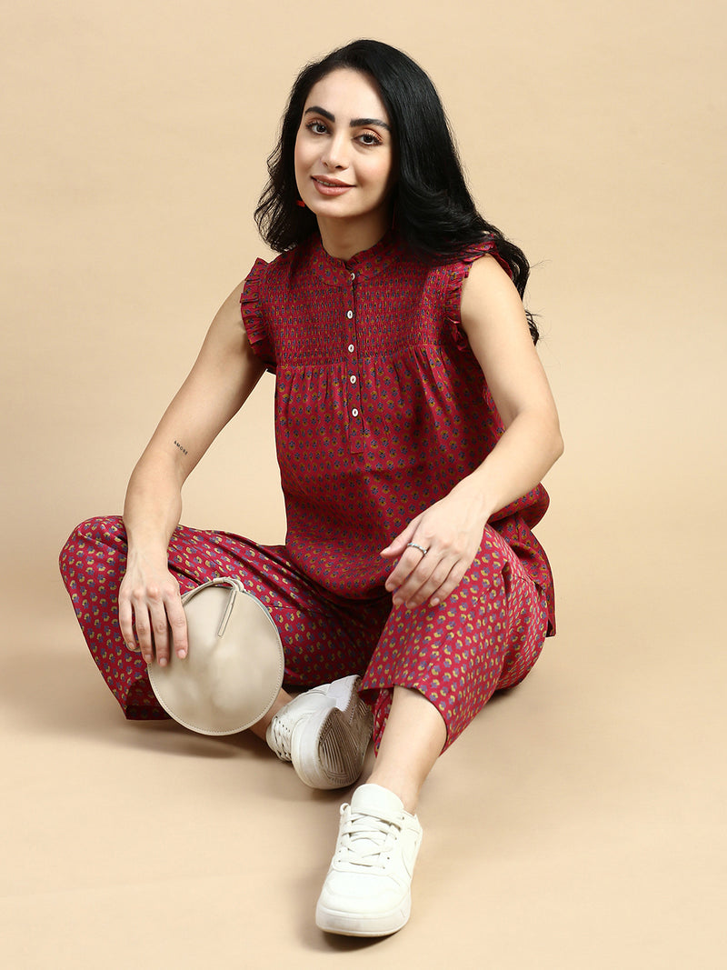 Tunic Top All Over Print-Wine - De Moza
