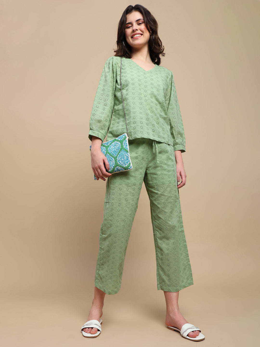 De Moza Women Casual Palazzo Fog Green - De Moza
