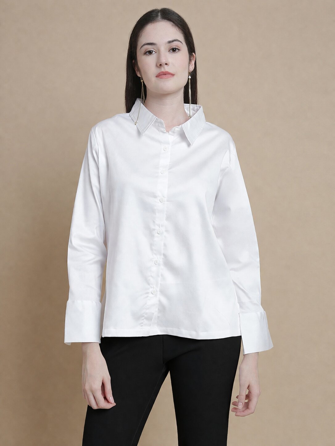 De Moza Women Woven Formal Viscose Satin Shirt White - De Moza