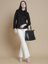 De Moza Women Woven Formal Viscose Satin Shirt Black - De Moza