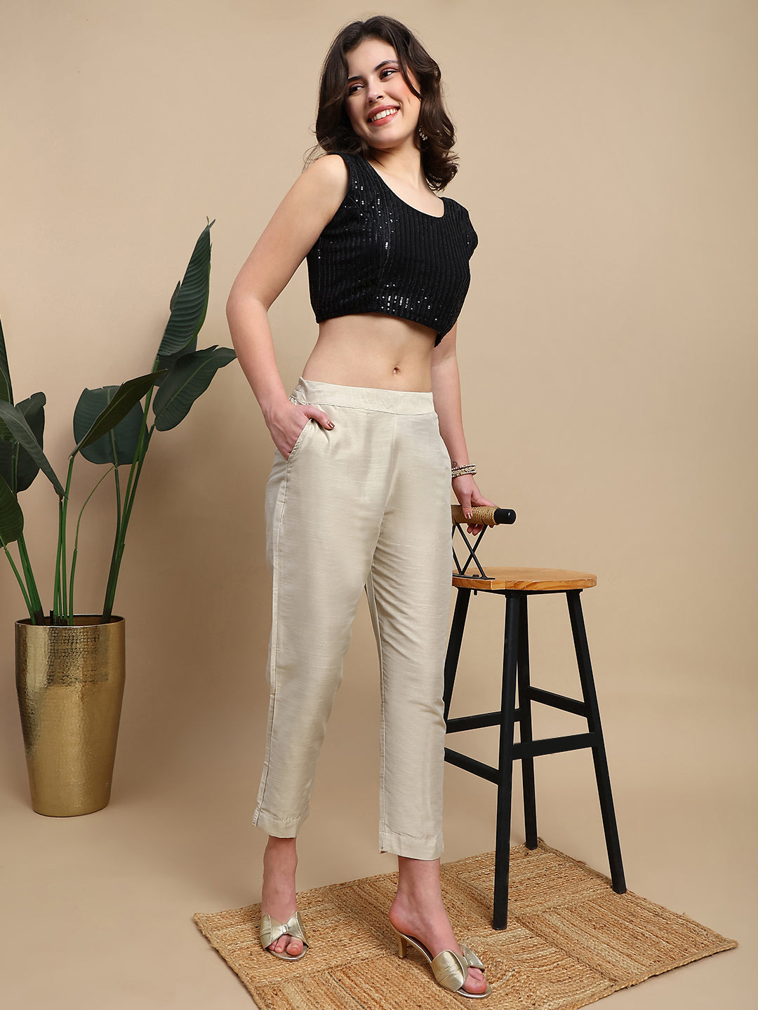 De Moza Women Casual Pants Ecru - De Moza