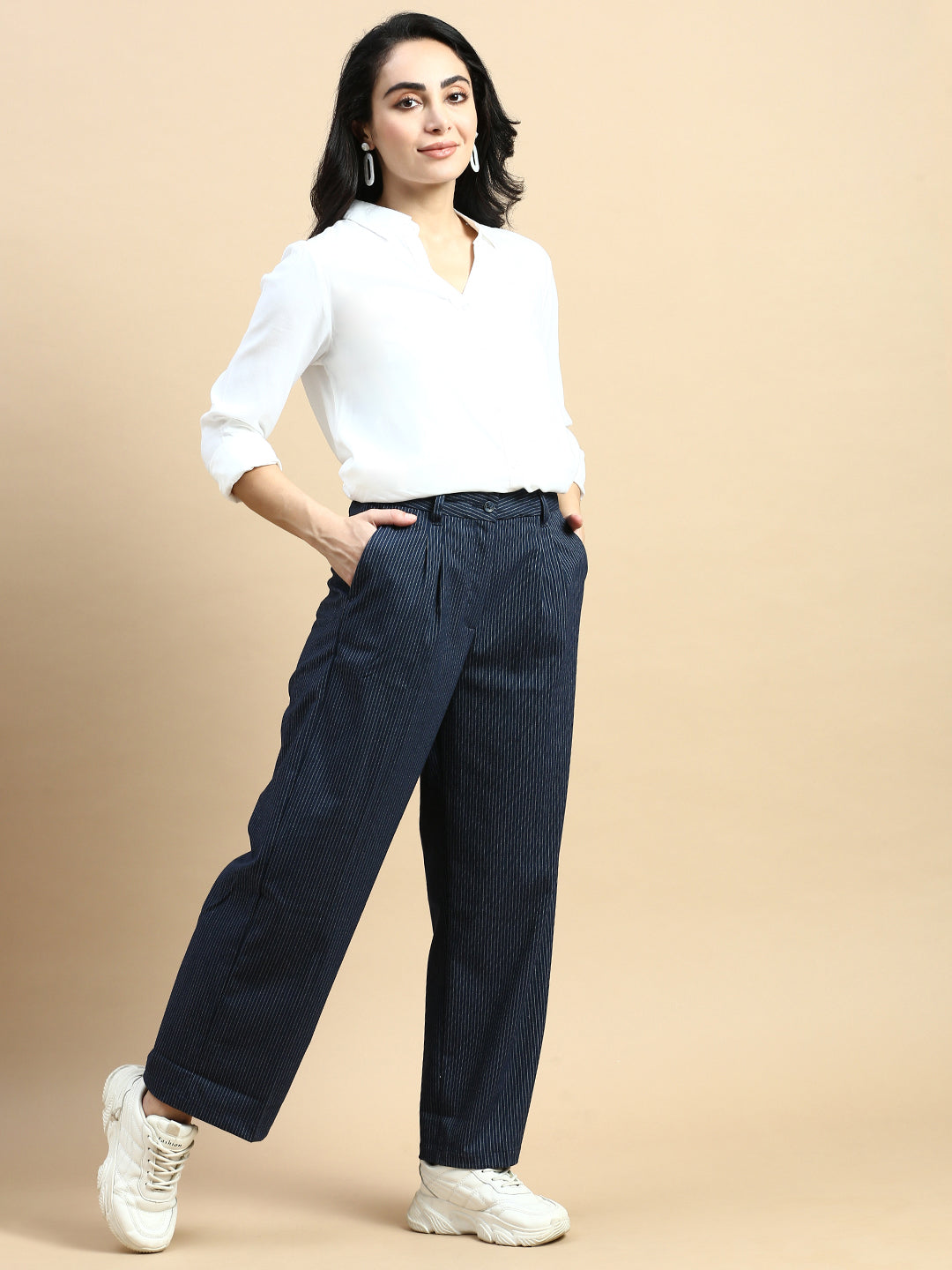 Formal Pants Stripped-Navy - De Moza