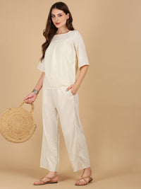 De Moza Women Woven Rayon Boxy Fit Top Natural