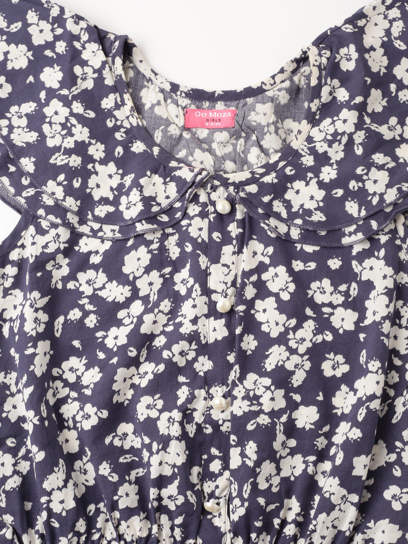 De Moza Girls Printed Top Dark Blue