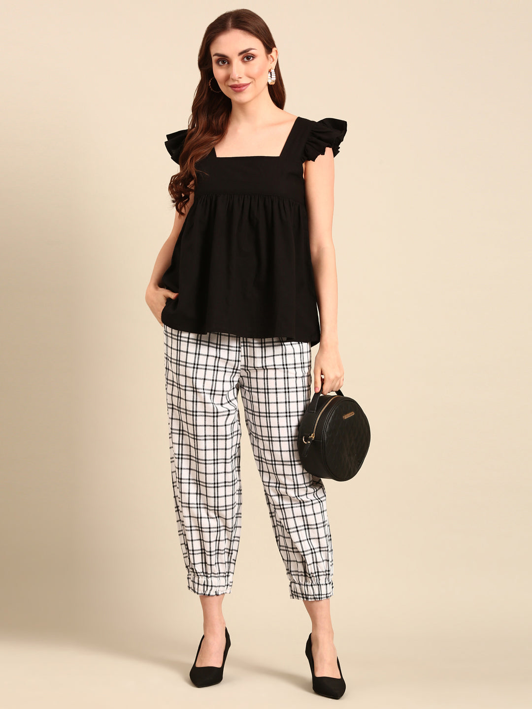 Harem Pant Checked-White - De Moza