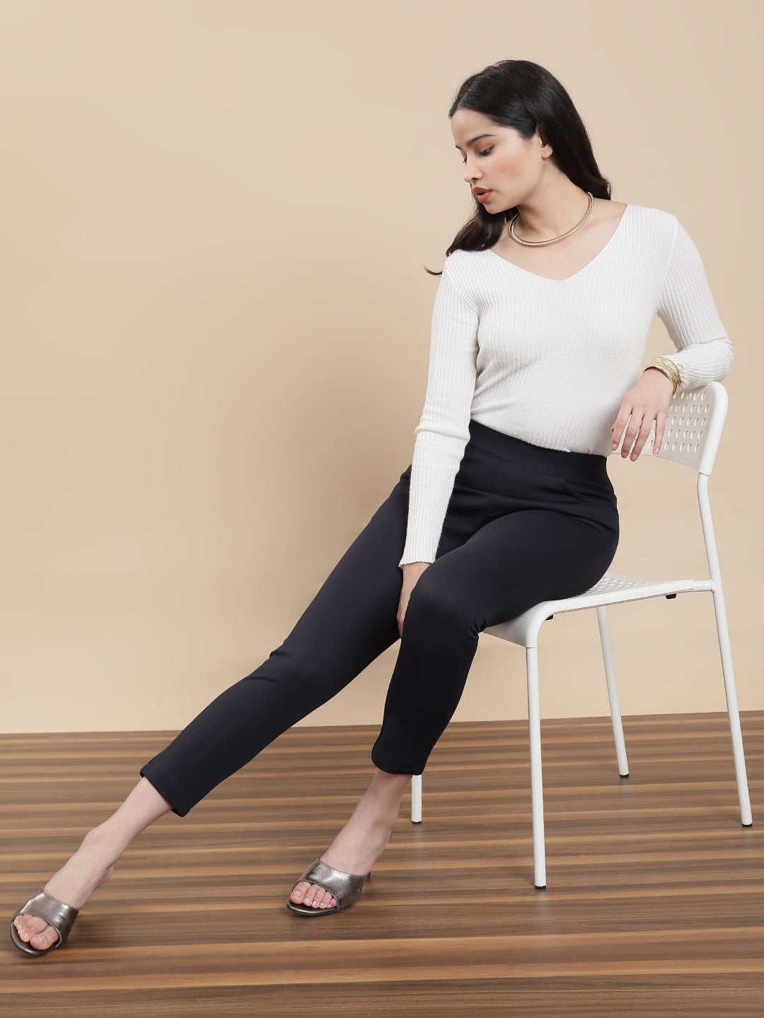 De Moza Women Casual Jegging Navy Blue