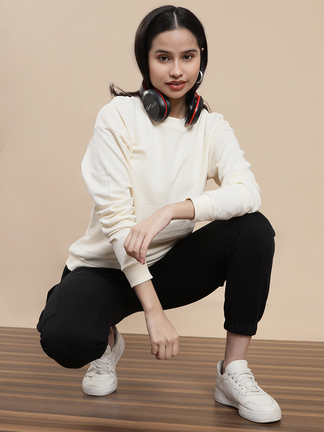 De Moza Women Casual Sweat Shirt Cream