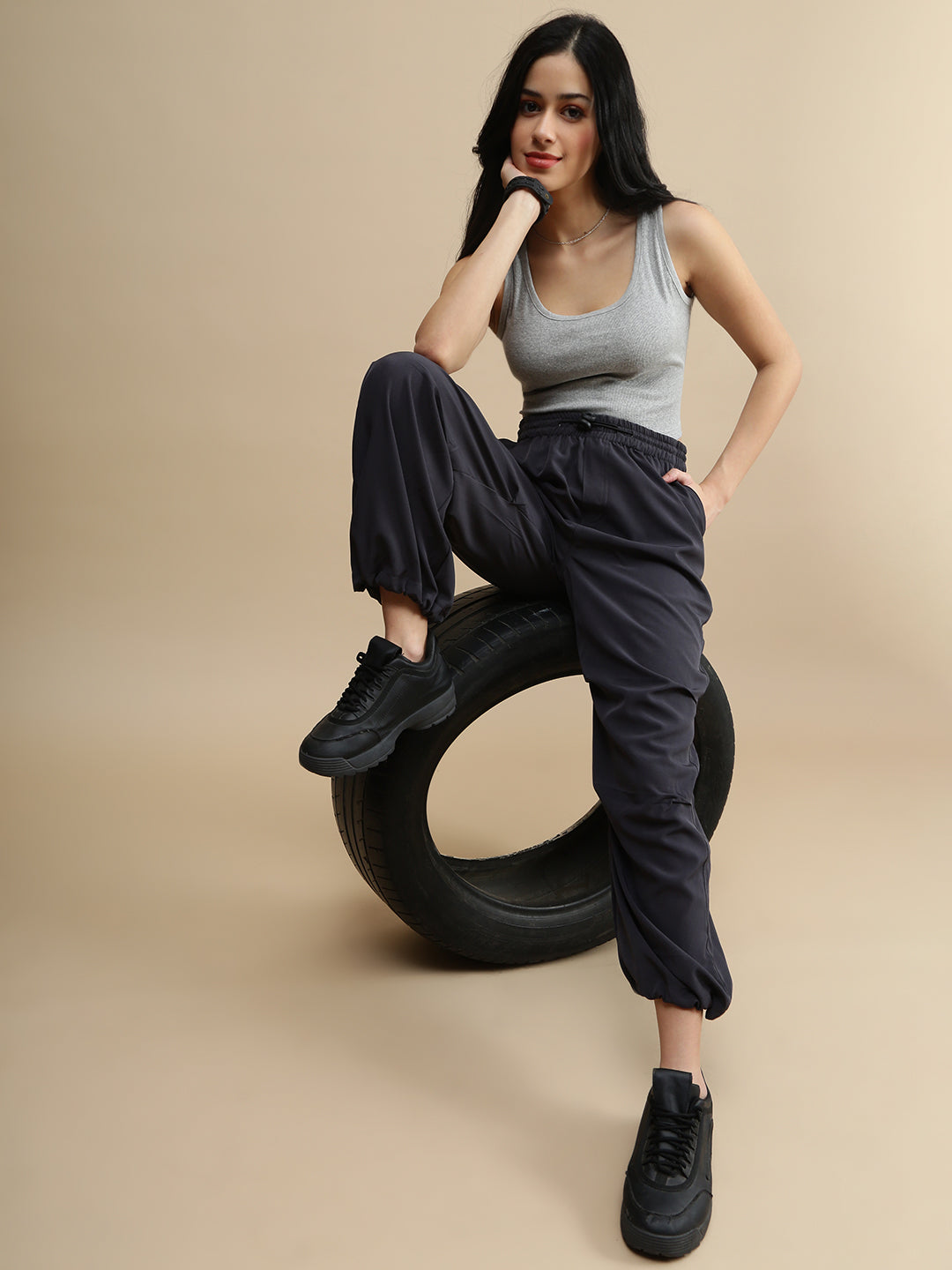 De Moza Women Casual Pants Dark Grey