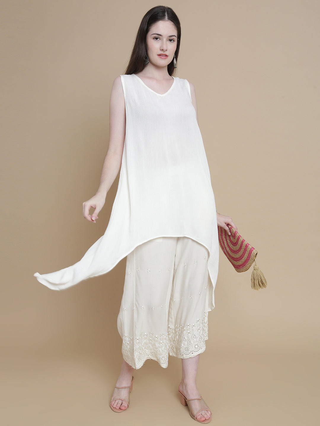 De Moza Women Woven Rayon Hi-Twist Top Offwhite - De Moza