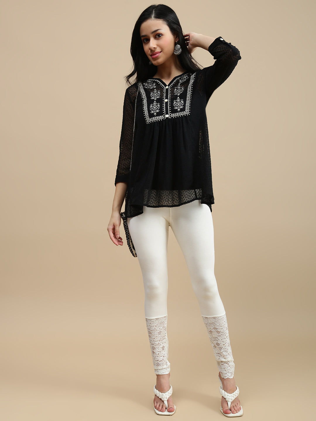 De Moza Women Casual Leggings Offwhite