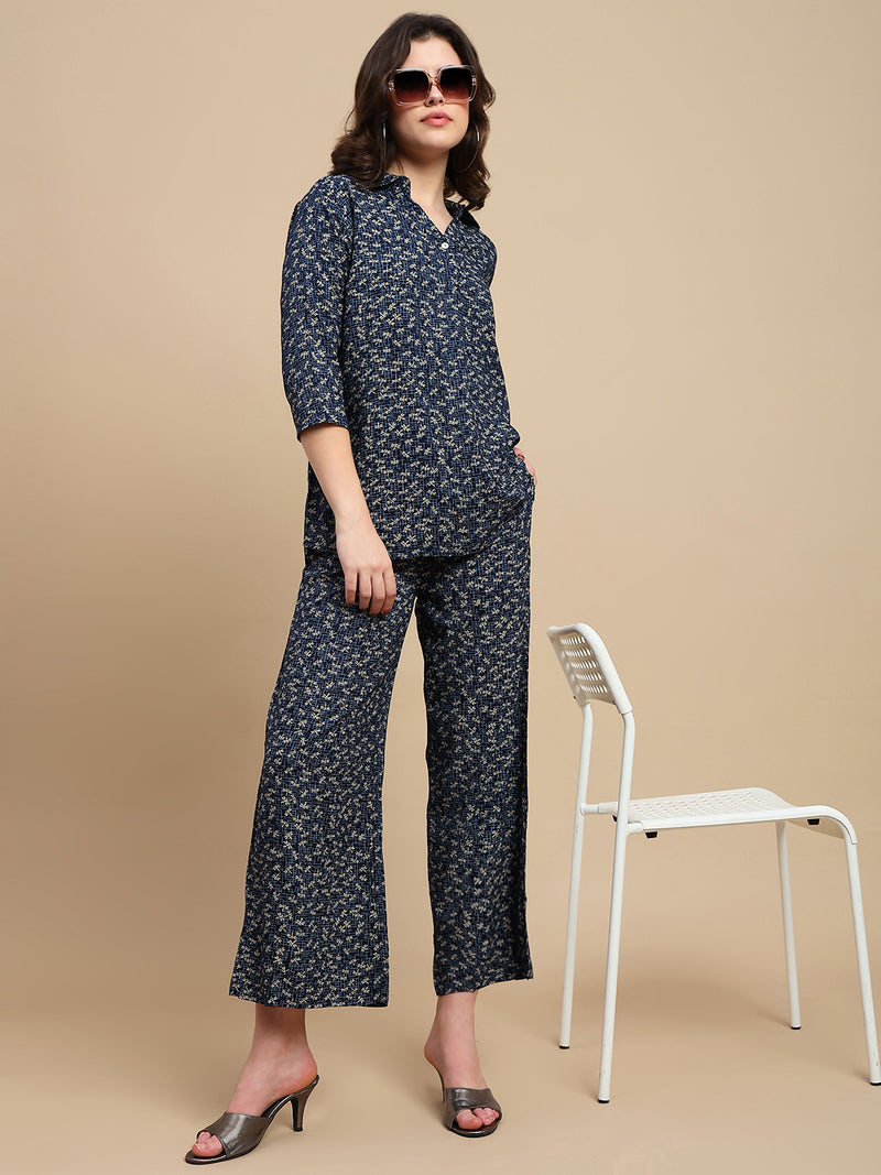 De Moza Women The Jiya Set (Top & Palazzo) - Navy Blue - De Moza