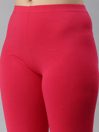 De Moza Ladies Ankle Length Leggings Solid  Cotton Dark Coral