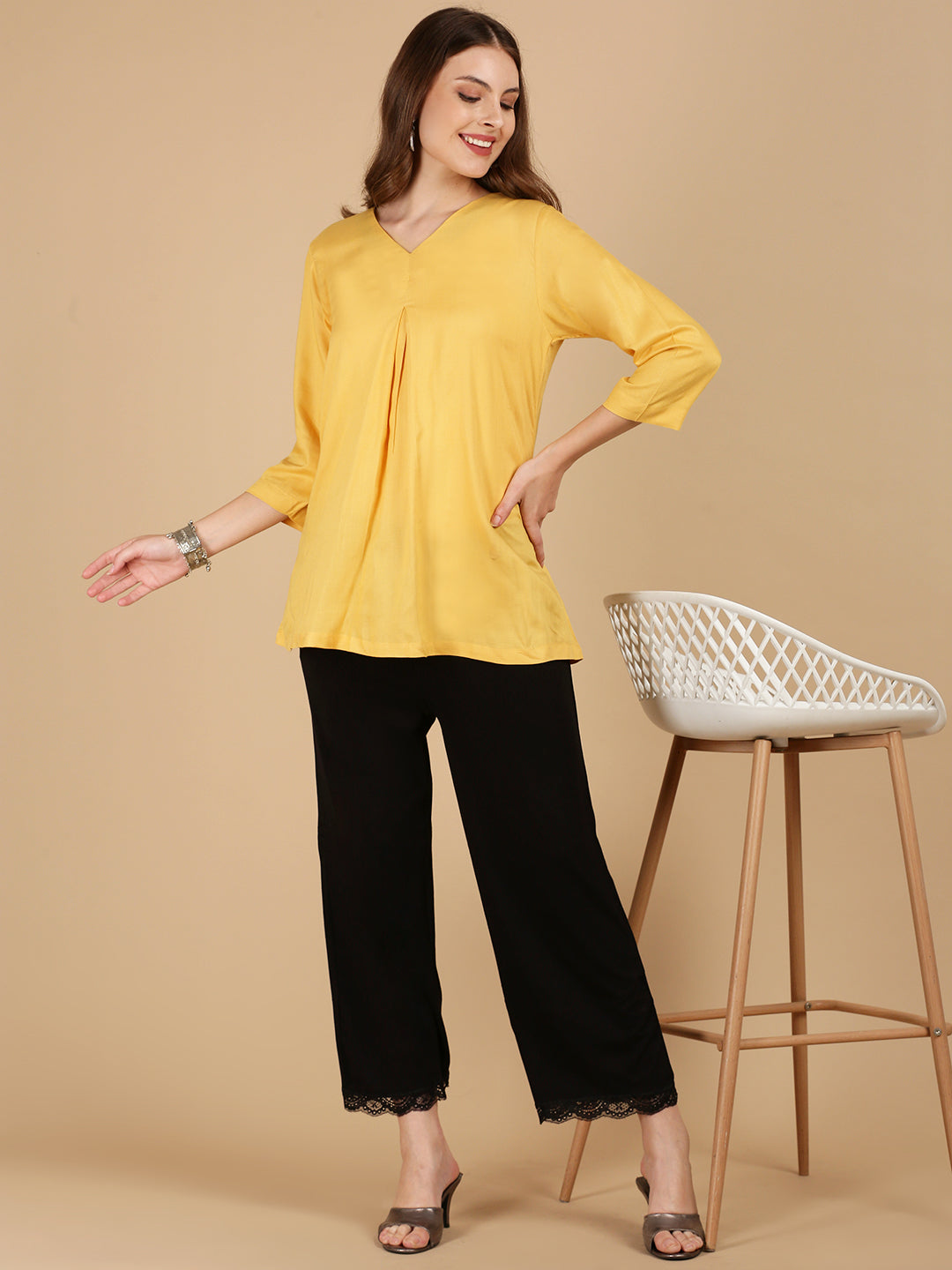 De Moza Women Woven Viscose loosed Fit Top Gold - De Moza
