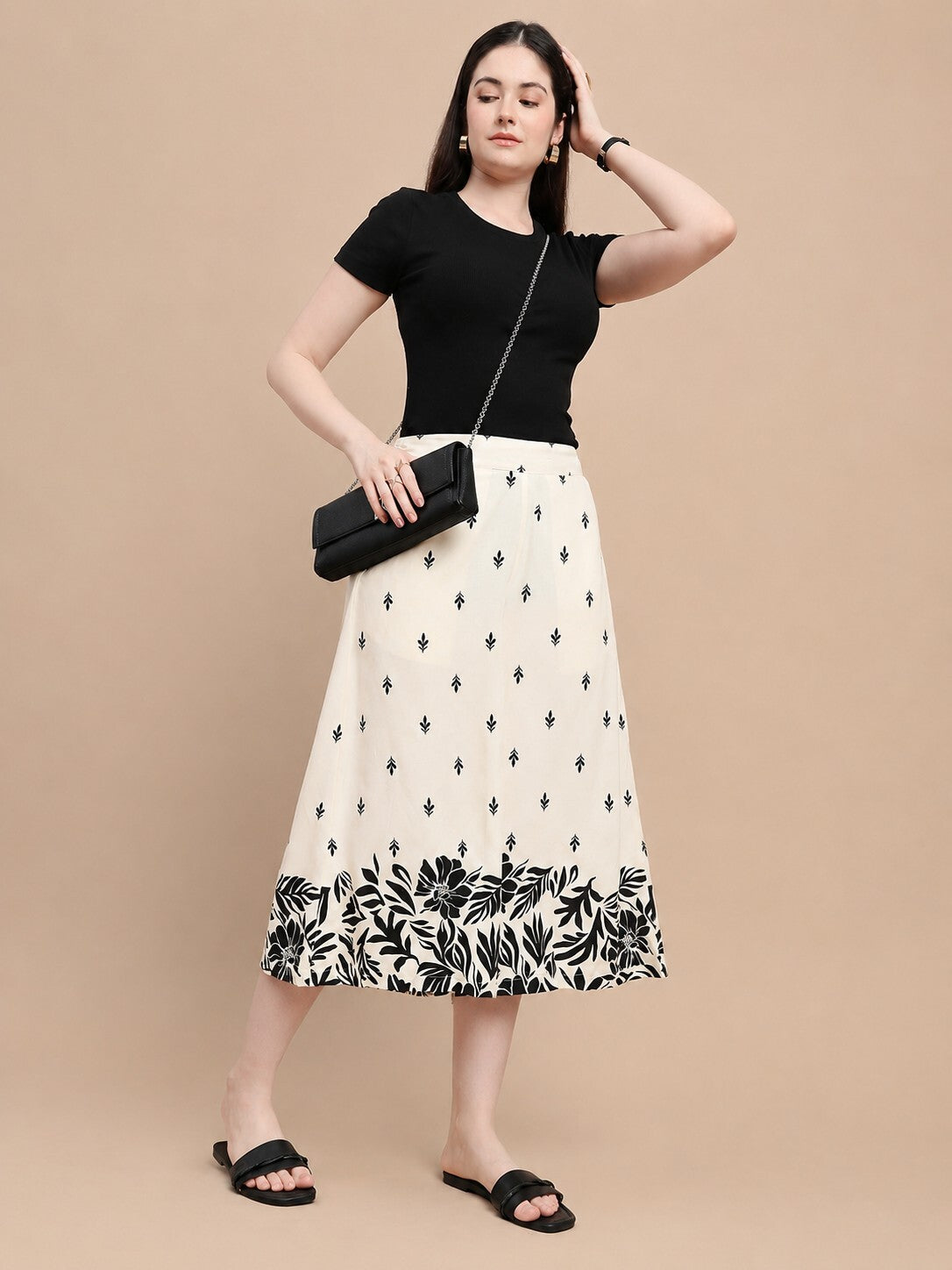 De Moza Women Woven Rayon Loose Fit Printed Culottes with Functional Pockets Cream - De Moza