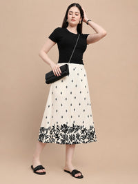 De Moza Women Woven Rayon Loose Fit Printed Culottes with Functional Pockets Cream - De Moza