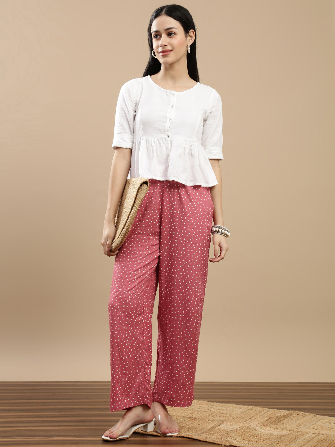 De Moza Women Casual Palazzo Dark Pink