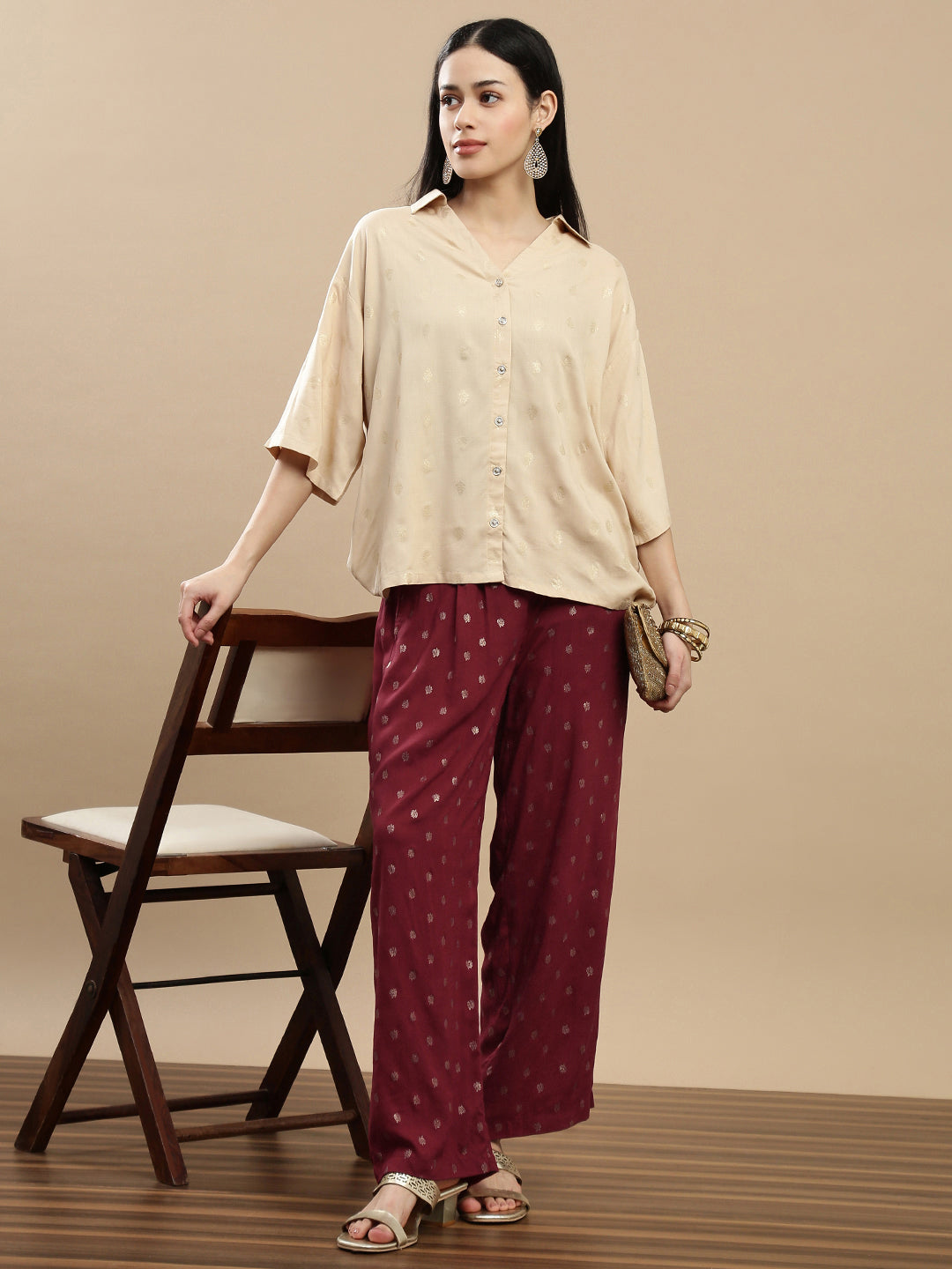 De Moza Women Festive Palazzo Maroon - De Moza
