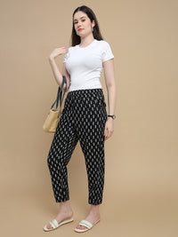 De Moza Women Woven Rayon Straight Fit Printed Straight Pant with Functional Pockets Black - De Moza